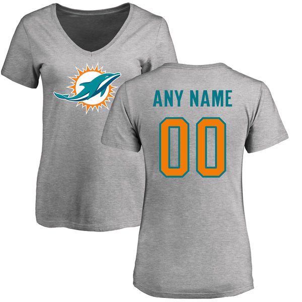 Women Miami Dolphins NFL Pro Line Ash Custom Name and Number Logo Slim Fit T-Shirt->nfl t-shirts->Sports Accessory